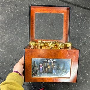 Music Box with Holiday Village Scene - Brown & Gold